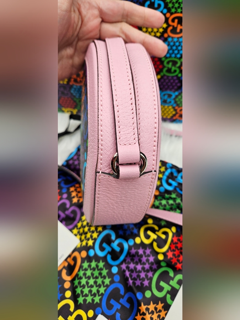 GUCCI Rainbow Psychedelic Round Shoulder Messenger Bag Purse Pink Handbag - Picture 8 of 17